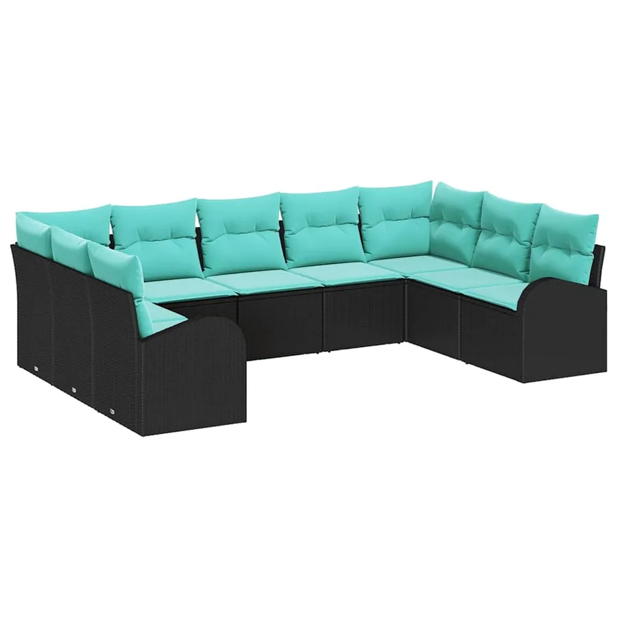 Ensemble de canapé de jardin 9 pcs Noir et turquoise polyrotin - 2