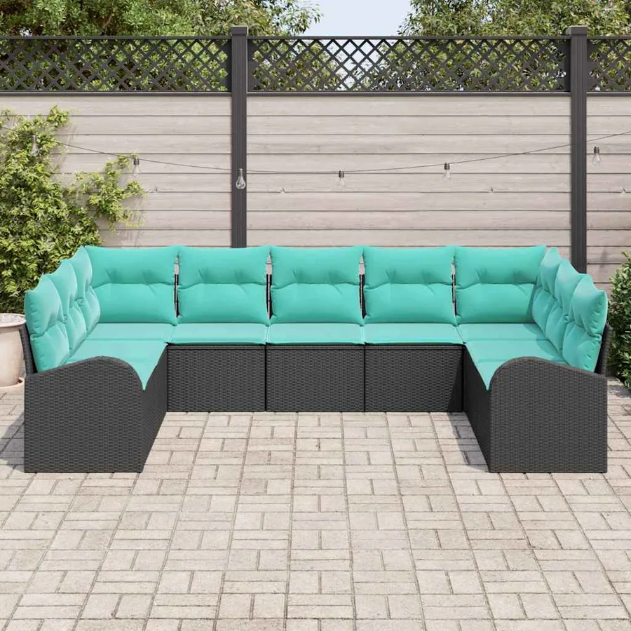 Ensemble de canapé de jardin 9 pcs Noir et turquoise polyrotin - 3