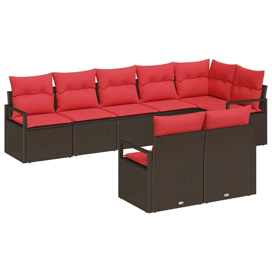 Ensemble de canapé de jardin 8 pcs Marron et rouge polyrotin - 2