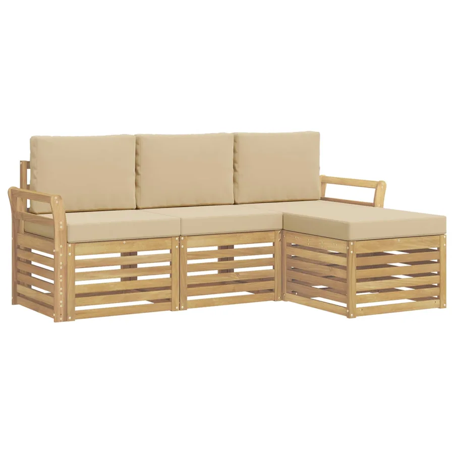 Ensemble de canapés d'extérieur 4 pcs Blanc et Beige - 2
