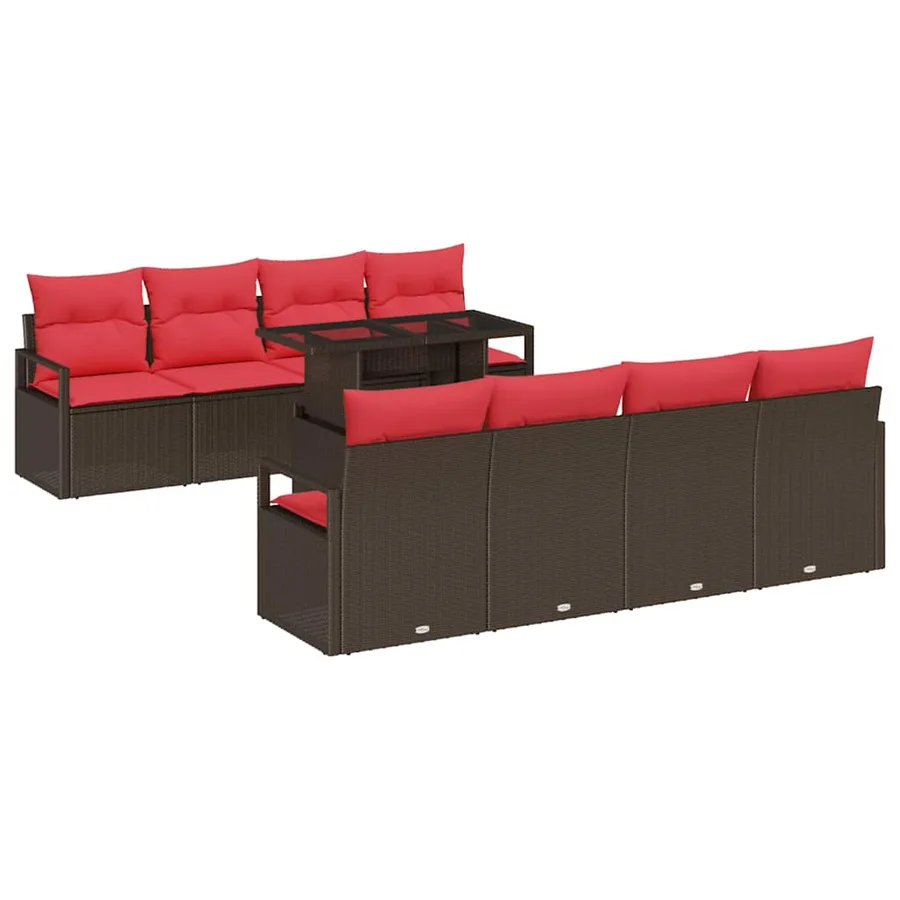 Ensemble de canapé de jardin 9 pcs Marron Poly rotin - 2