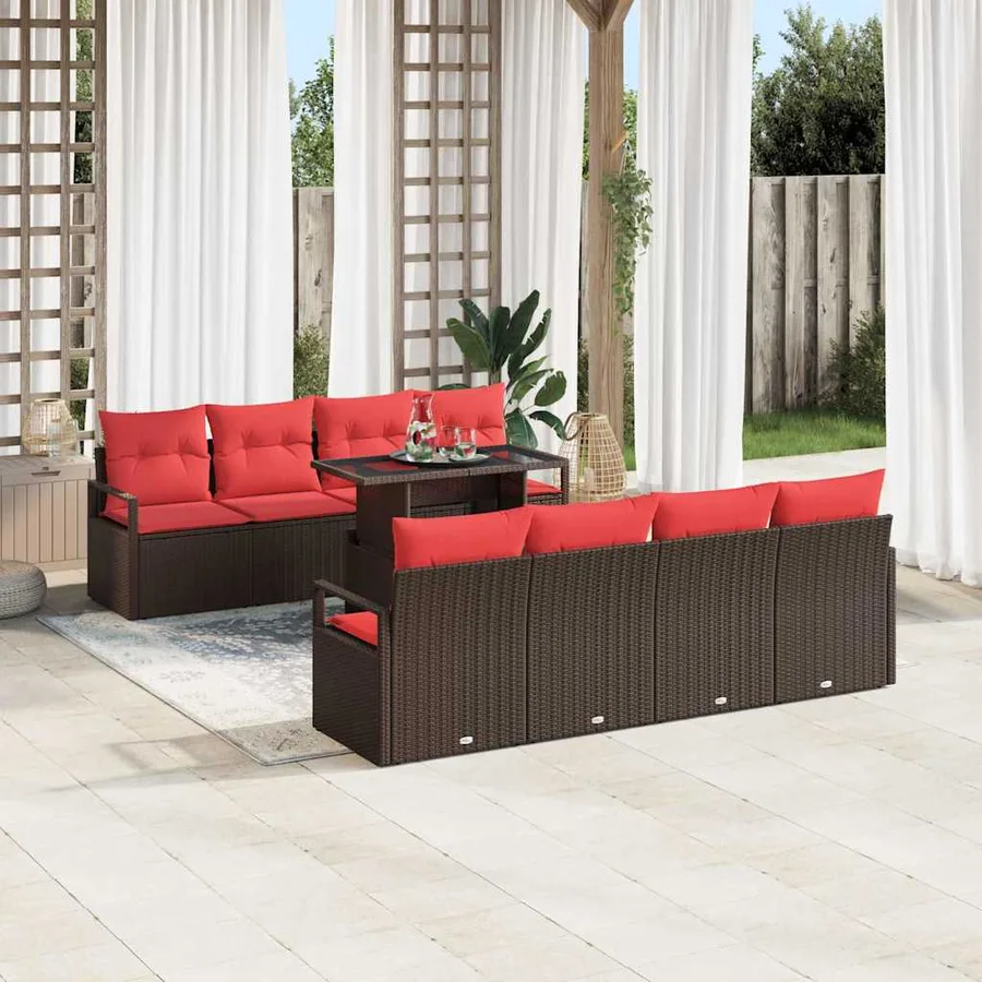 Ensemble de canapé de jardin 9 pcs Marron Poly rotin - 3