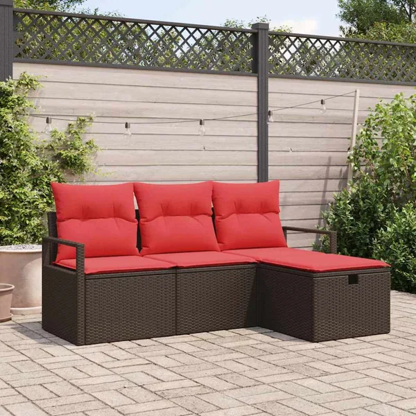 Ensemble de canapé de jardin 4 pcs Marron polyrotin