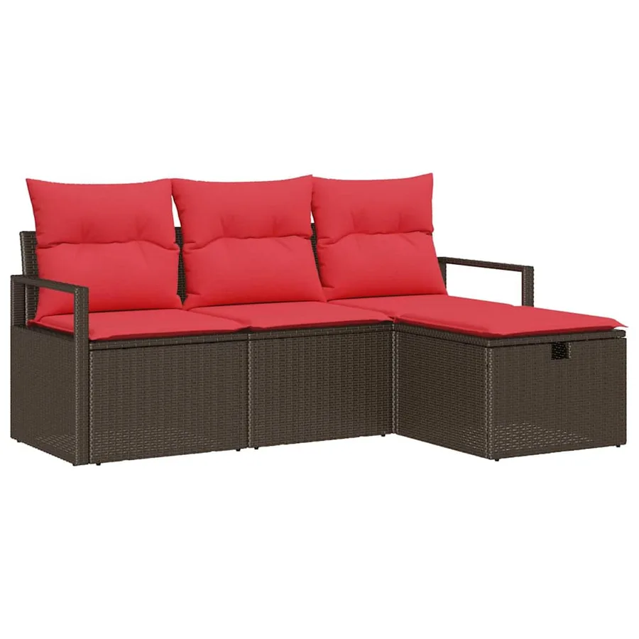 Ensemble de canapé de jardin 4 pcs Marron polyrotin - 2