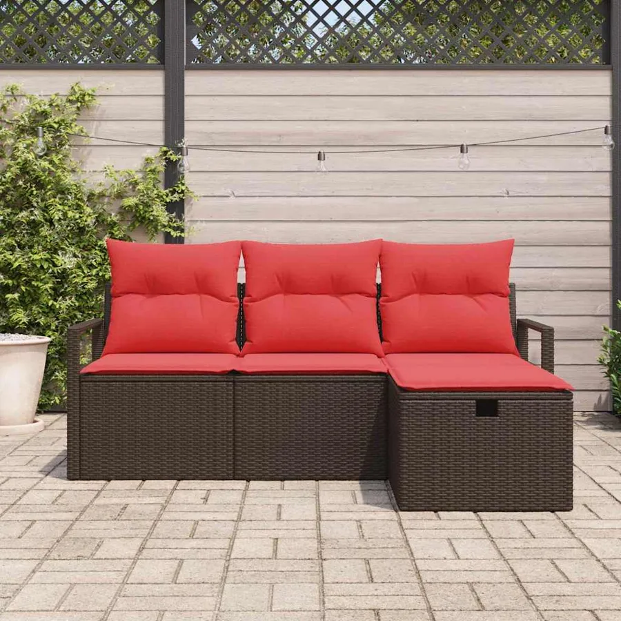 Ensemble de canapé de jardin 4 pcs Marron polyrotin - 3