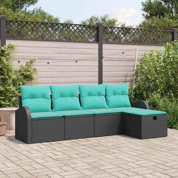 Ensemble de canapé de jardin avec coussin 5 pcs Noir Poly rotin