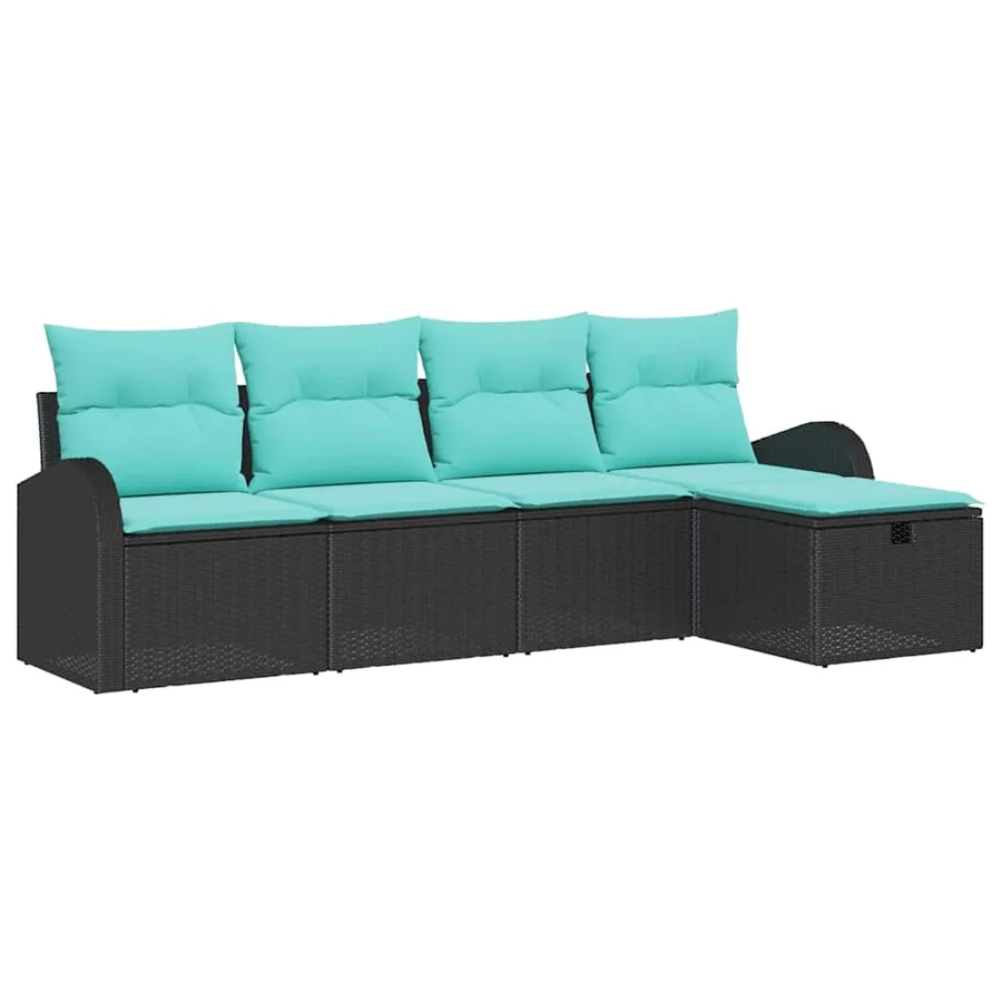 Ensemble de canapé de jardin avec coussin 5 pcs Noir Poly rotin - 2