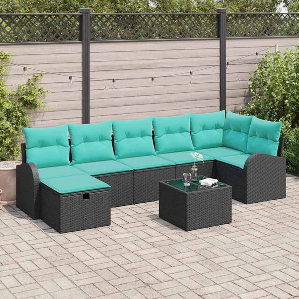 Ensemble de canapé de jardin avec coussin 8 pcs Noir Poly rotin