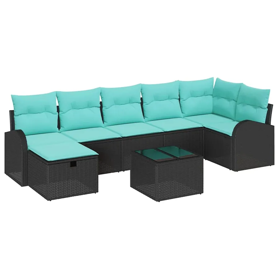 Ensemble de canapé de jardin avec coussin 8 pcs Noir Poly rotin - 2