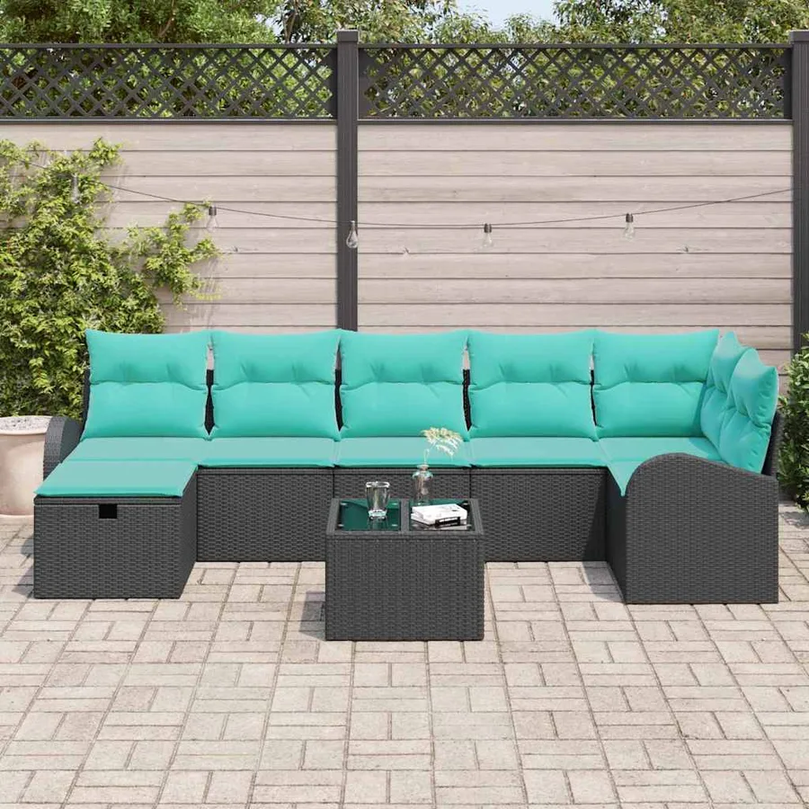 Ensemble de canapé de jardin avec coussin 8 pcs Noir Poly rotin - 3