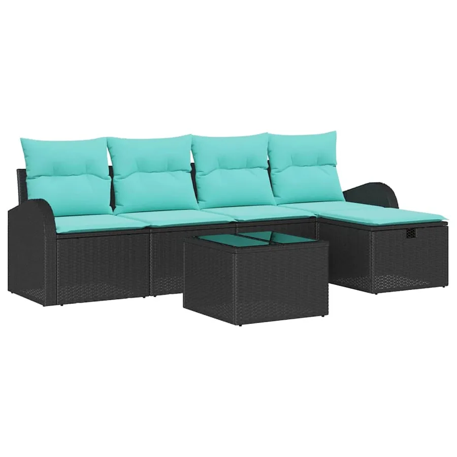 Ensemble de canapé de jardin avec coussin 6 pcs Noir Poly rotin - 2