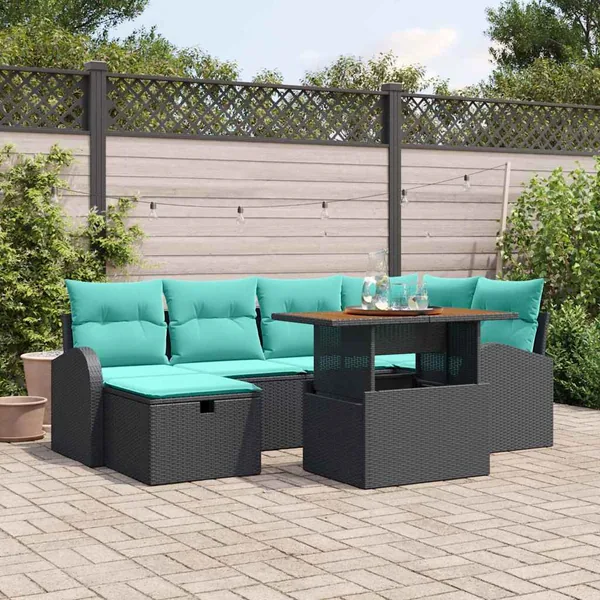 Ensemble de canapé de jardin 7 pcs Noir polyrotin