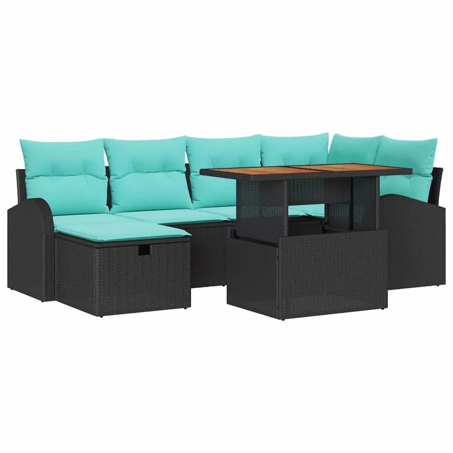 Ensemble de canapé de jardin 7 pcs Noir polyrotin - 2