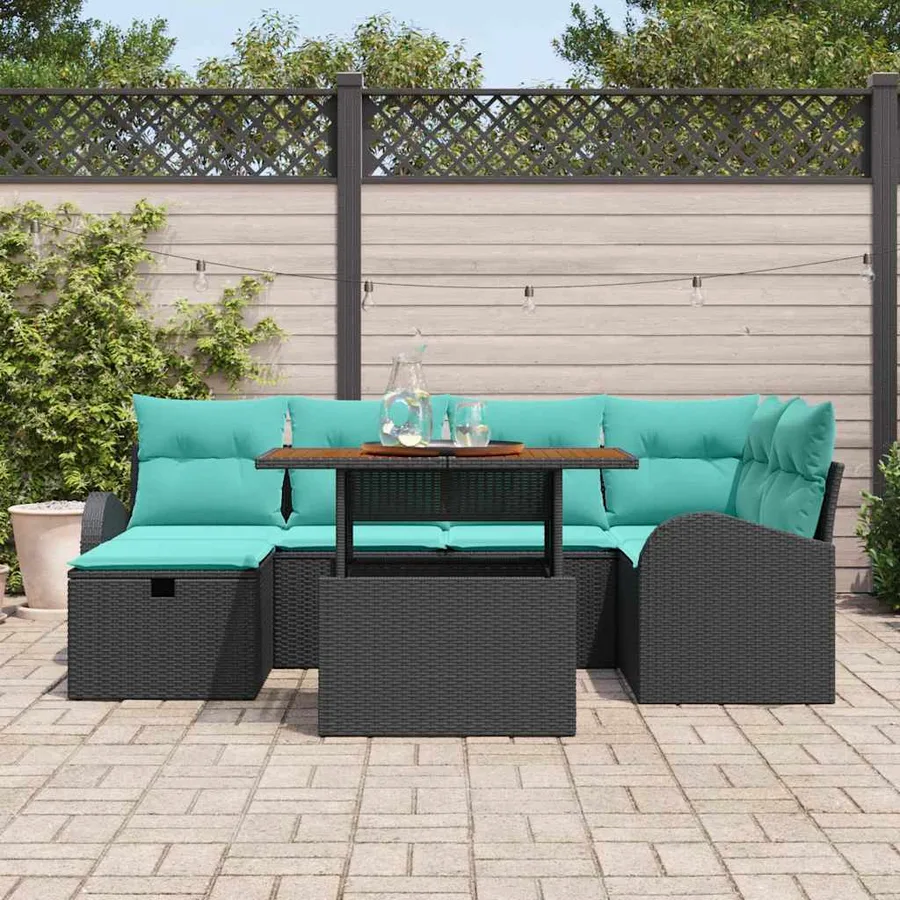 Ensemble de canapé de jardin 7 pcs Noir polyrotin - 3