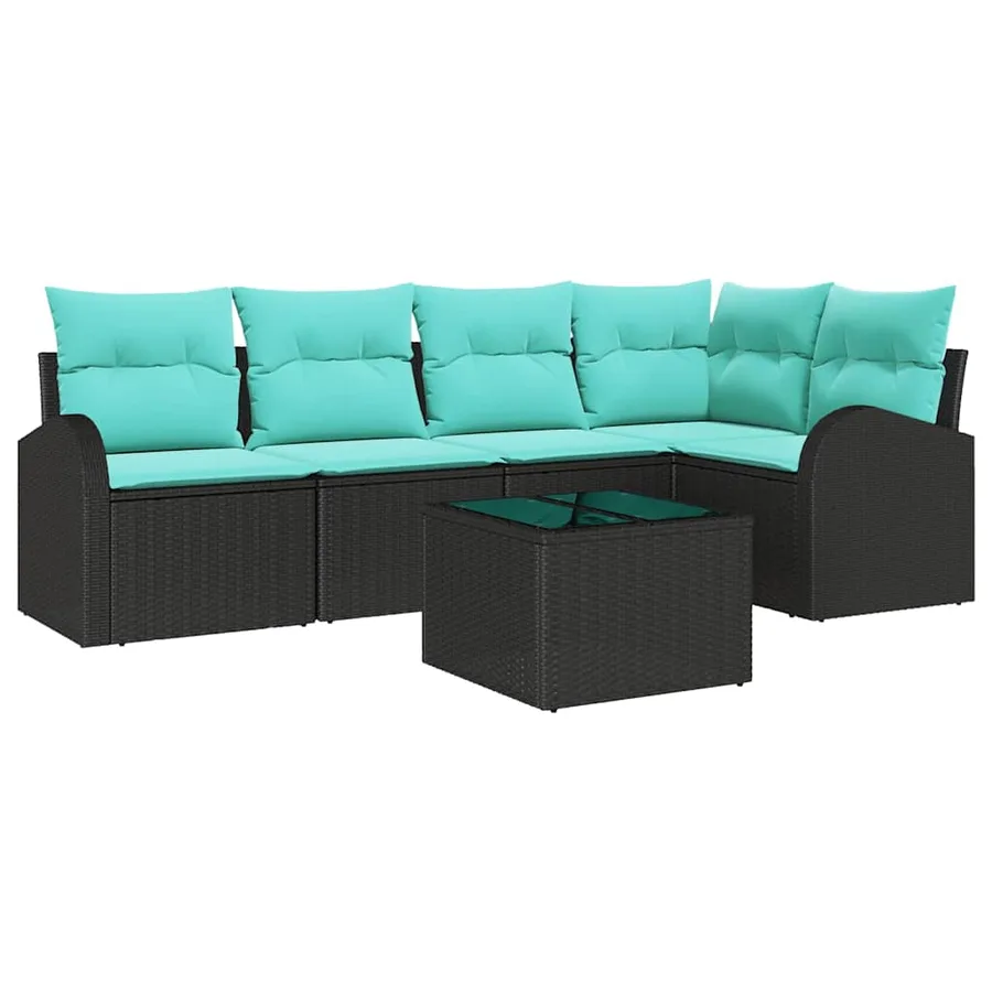 Ensemble de canapé de jardin 6 pcs Noir et turquoise polyrotin - 2