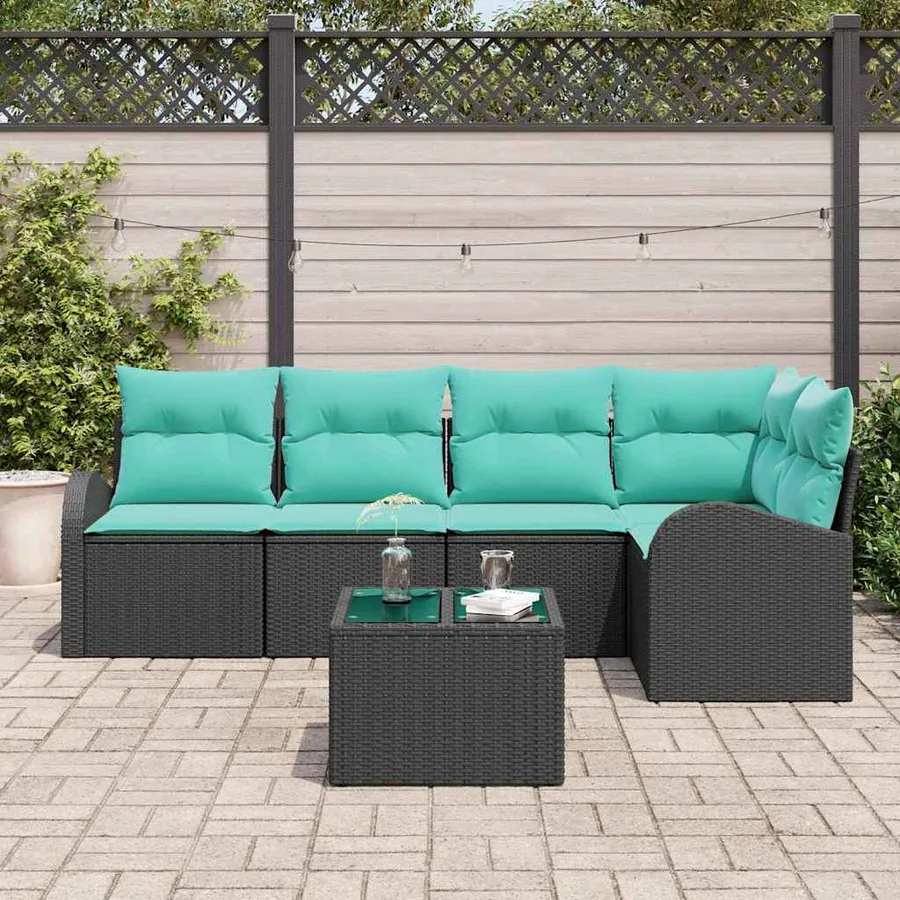 Ensemble de canapé de jardin 6 pcs Noir et turquoise polyrotin - 3