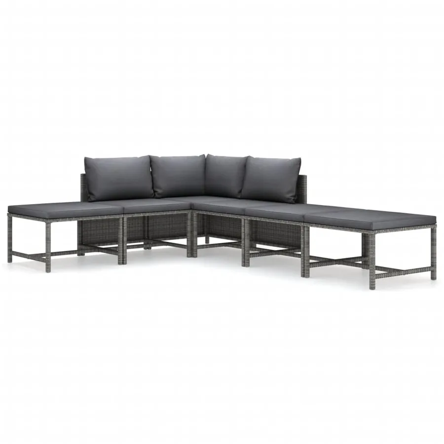Salon de jardin 6 pcs avec coussins Résine tressée Gris - 2