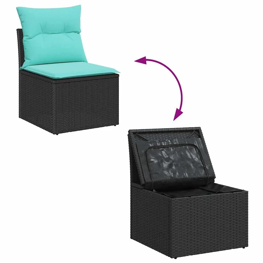 Ensemble de Canapés 9 pcs Noir et turquoise polyrotin - 10