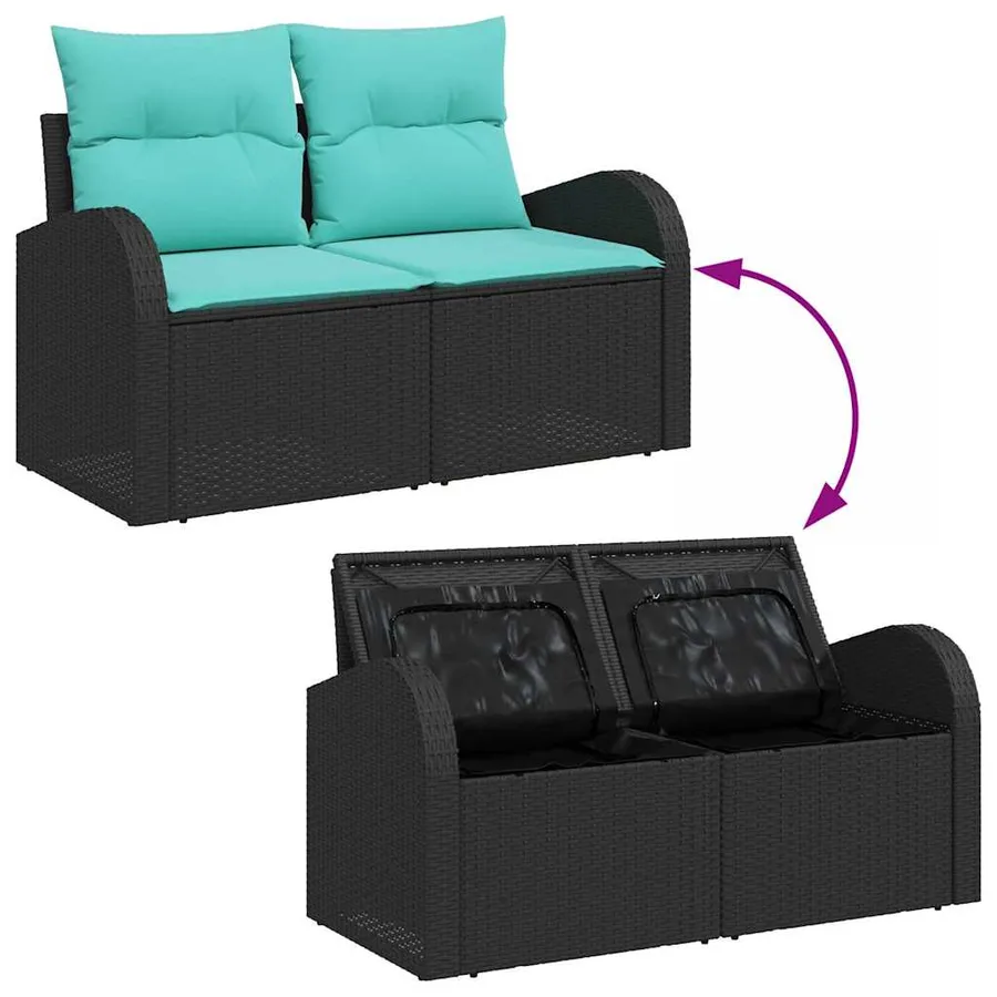 Ensemble de Canapés 9 pcs Noir et turquoise polyrotin - 12