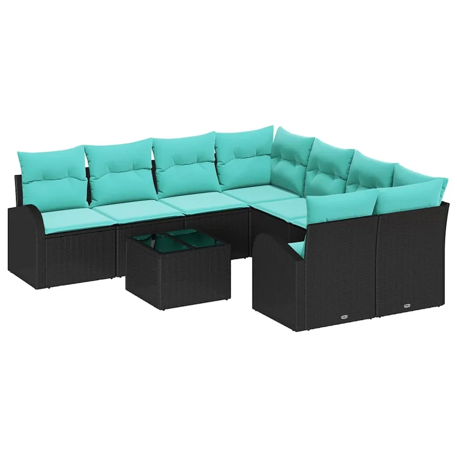 Ensemble de Canapés 9 pcs Noir et turquoise polyrotin - 2