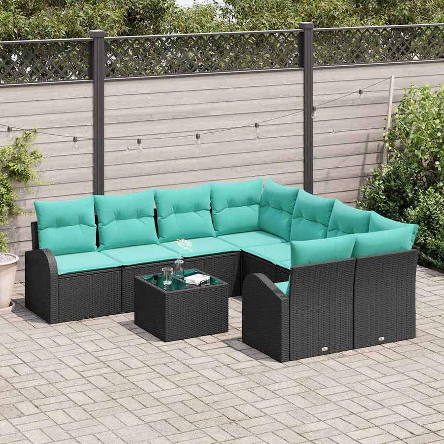 Ensemble de Canapés 9 pcs Noir et turquoise polyrotin - 3