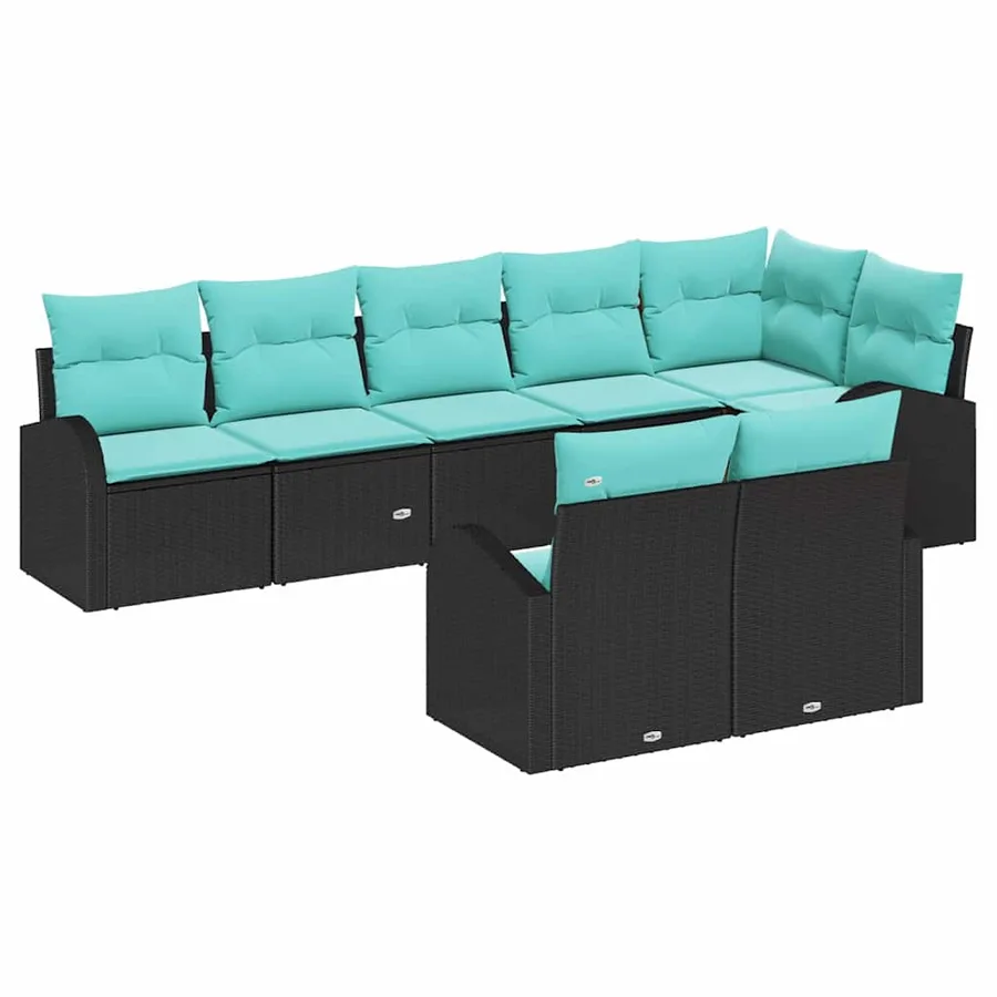 Ensemble de canapé de jardin 8 pcs Noir et turquoise polyrotin - 2