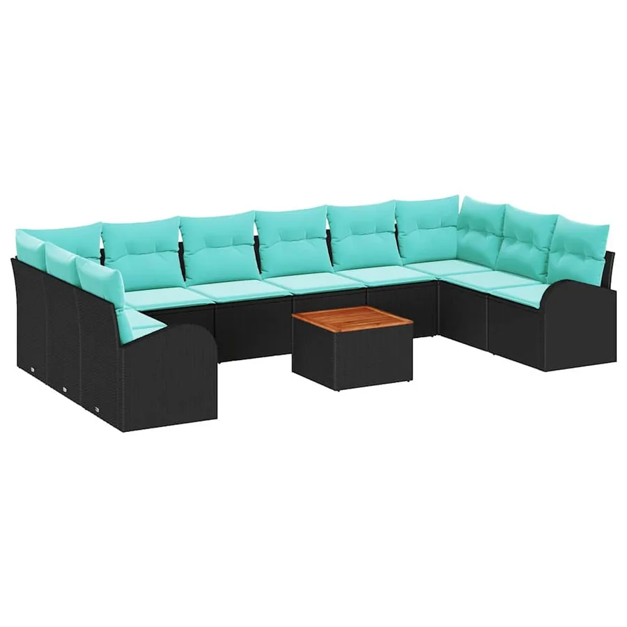 Ensemble de canapé de jardin 11 pcs Noir et turquoise polyrotin - 2