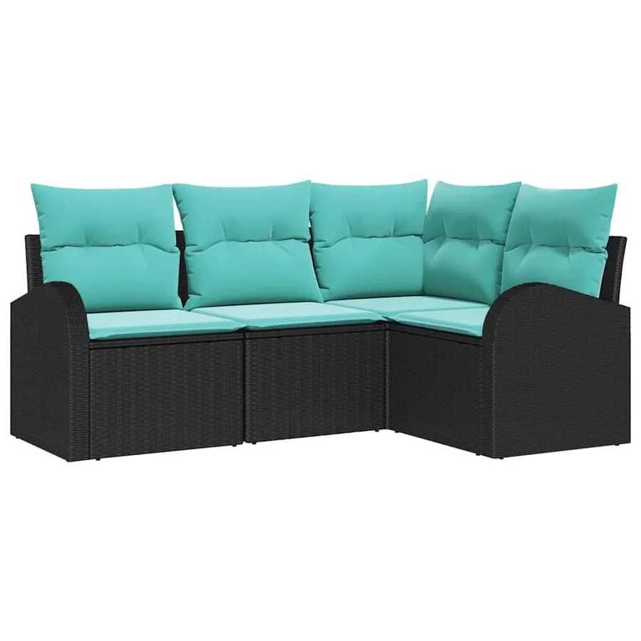 Ensemble de canapé de jardin 4 pcs Noir et turquoise polyrotin - 2