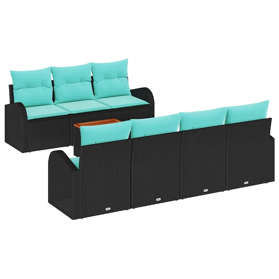 Ensemble de canapé de jardin 8 pcs Noir et turquoise polyrotin - 2