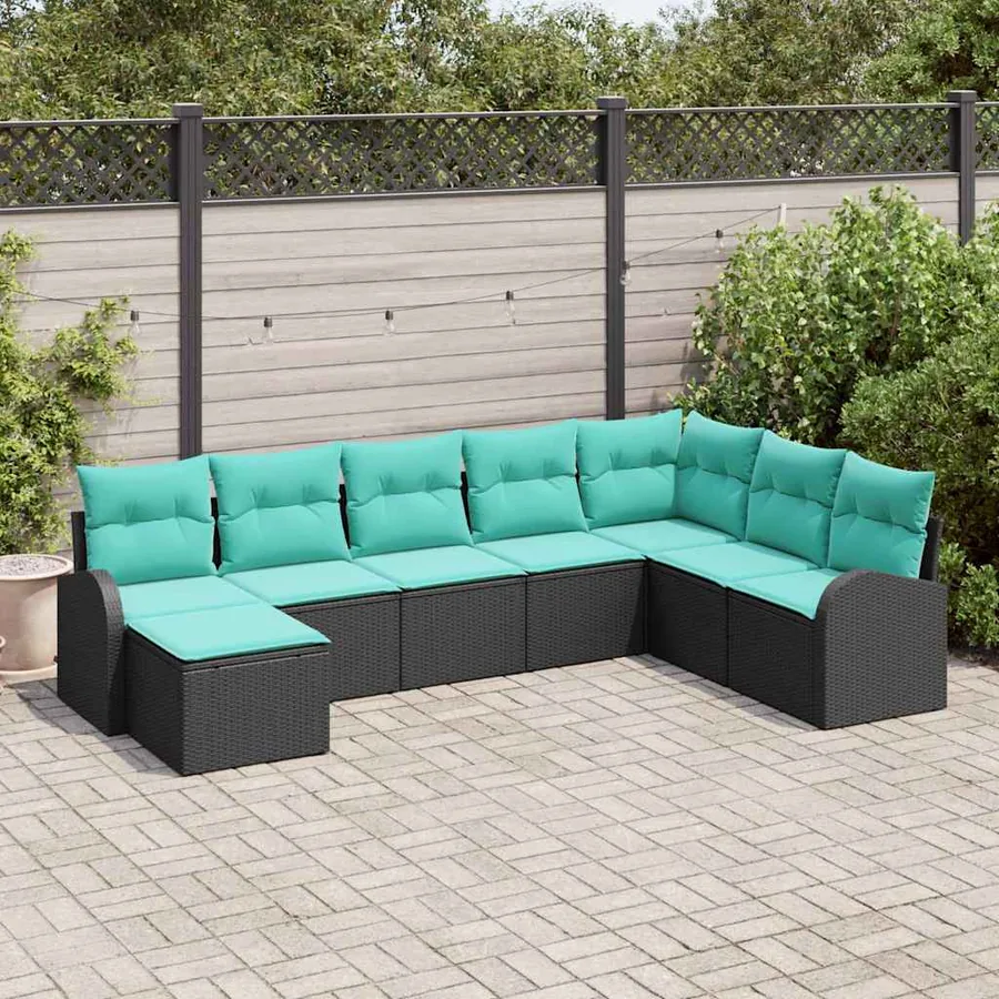 Ensemble de Canapés 8 pcs Noir et turquoise polyrotin