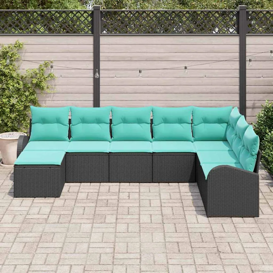 Ensemble de Canapés 8 pcs Noir et turquoise polyrotin - 3