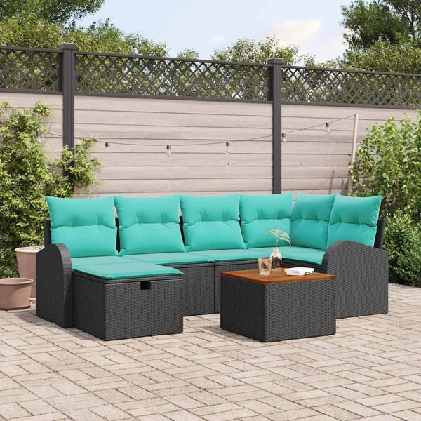 Ensemble de canapé de jardin avec coussin 7 pcs Noir Poly rotin