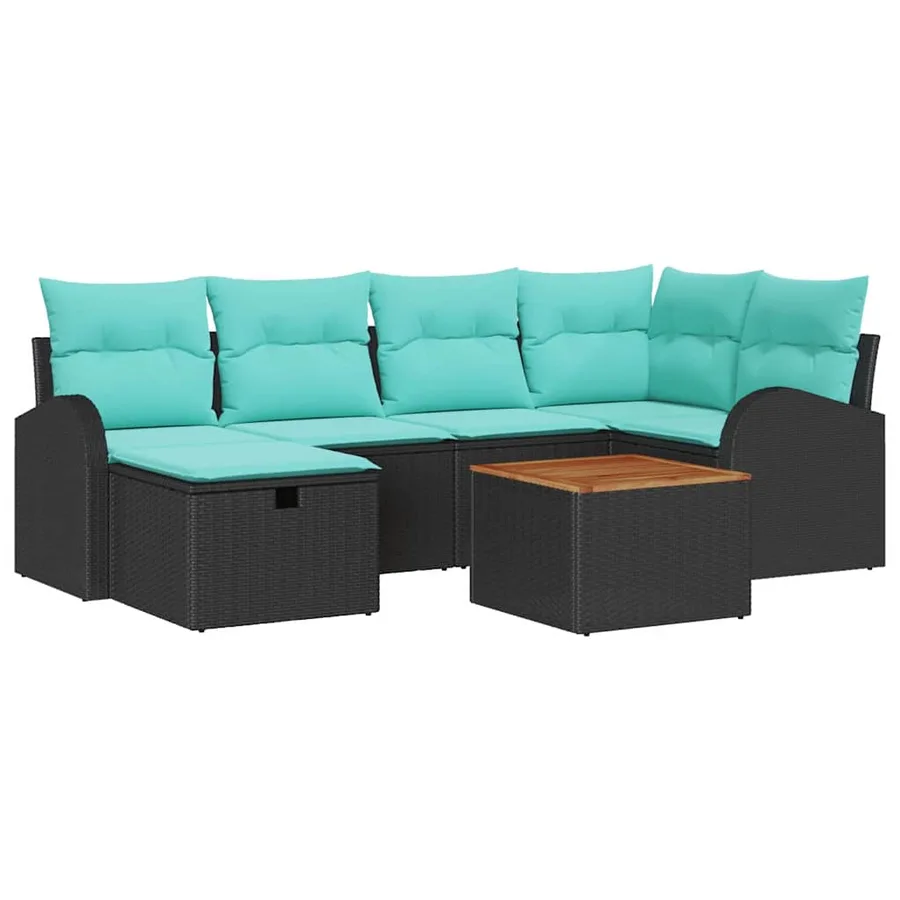 Ensemble de canapé de jardin avec coussin 7 pcs Noir Poly rotin - 2