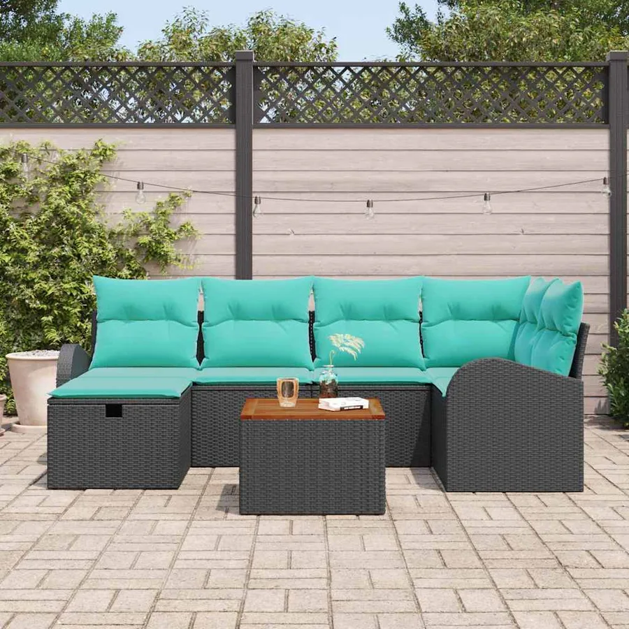 Ensemble de canapé de jardin avec coussin 7 pcs Noir Poly rotin - 3
