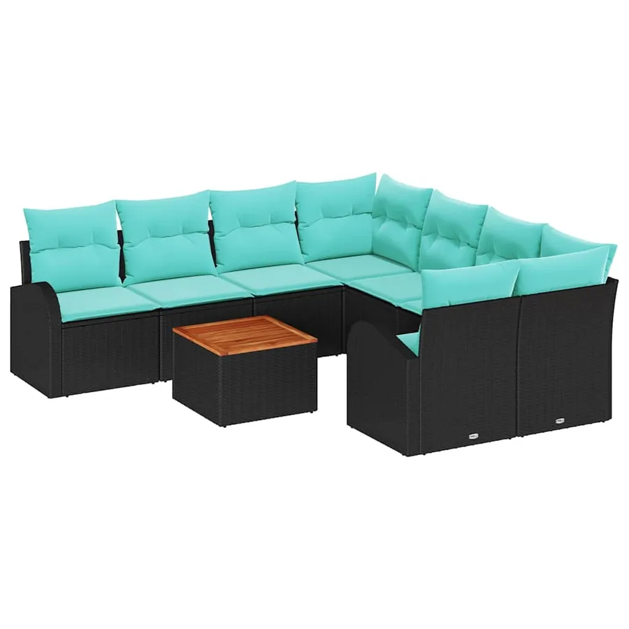 Ensemble de canapé de jardin 9 pcs Noir et turquoise polyrotin - 2