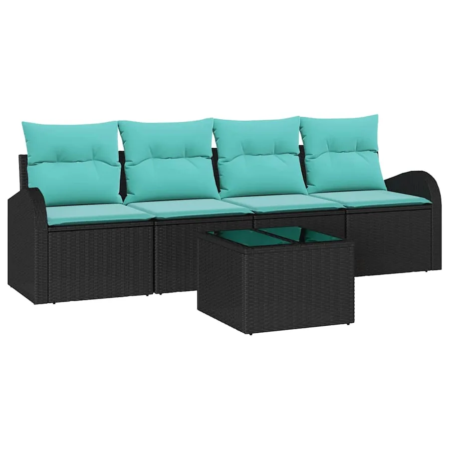Ensemble de canapé de jardin 5 pcs Noir et turquoise polyrotin - 2