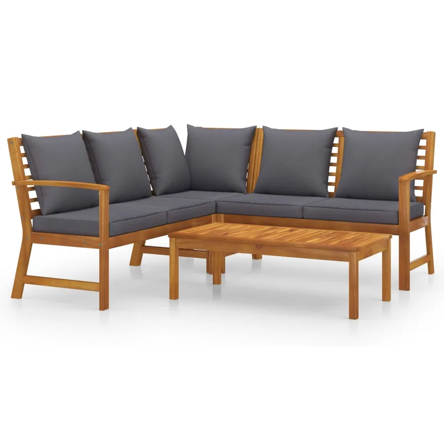 Salon de jardin 4 pcs avec coussin Bois d'acacia solide - 2