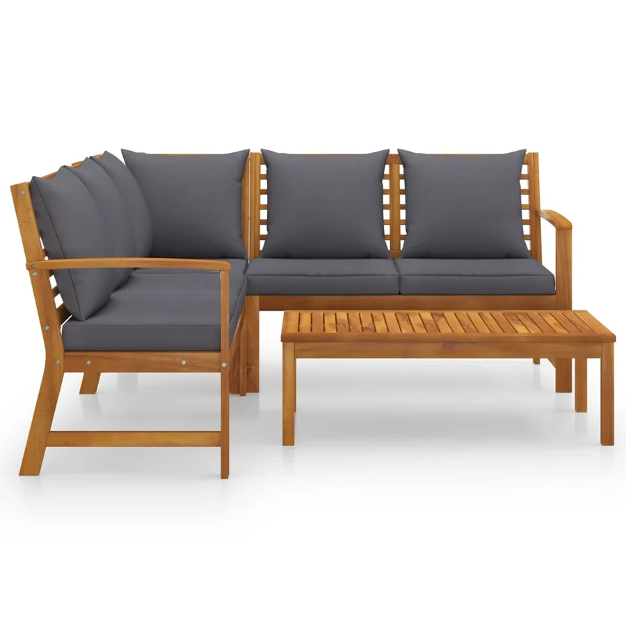 Salon de jardin 4 pcs avec coussin Bois d'acacia solide - 3