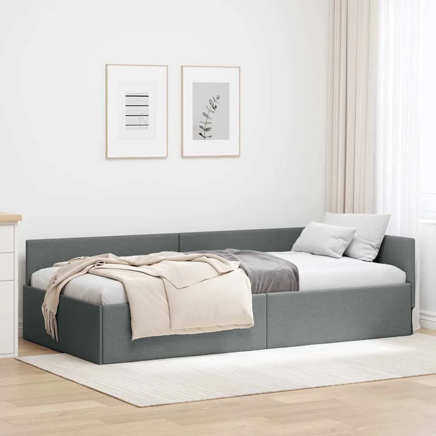 Cadre de lit d'angle Gris foncé 100 x 203 cm tissu