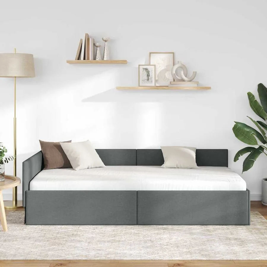 Cadre de lit d'angle Gris foncé 100 x 203 cm tissu - 4