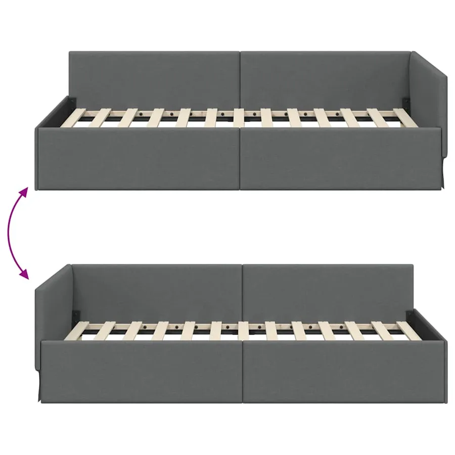 Cadre de lit d'angle Gris foncé 100 x 203 cm tissu - 9