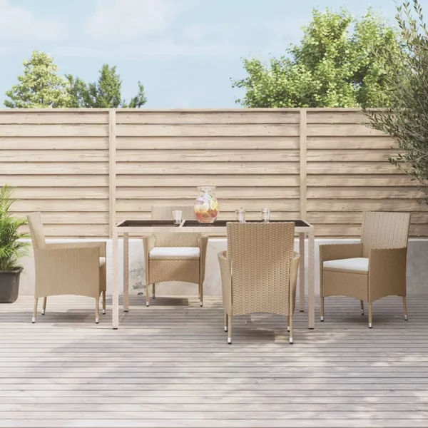 Ensemble à manger de jardin avec coussins 5pcs Beige poly rotin