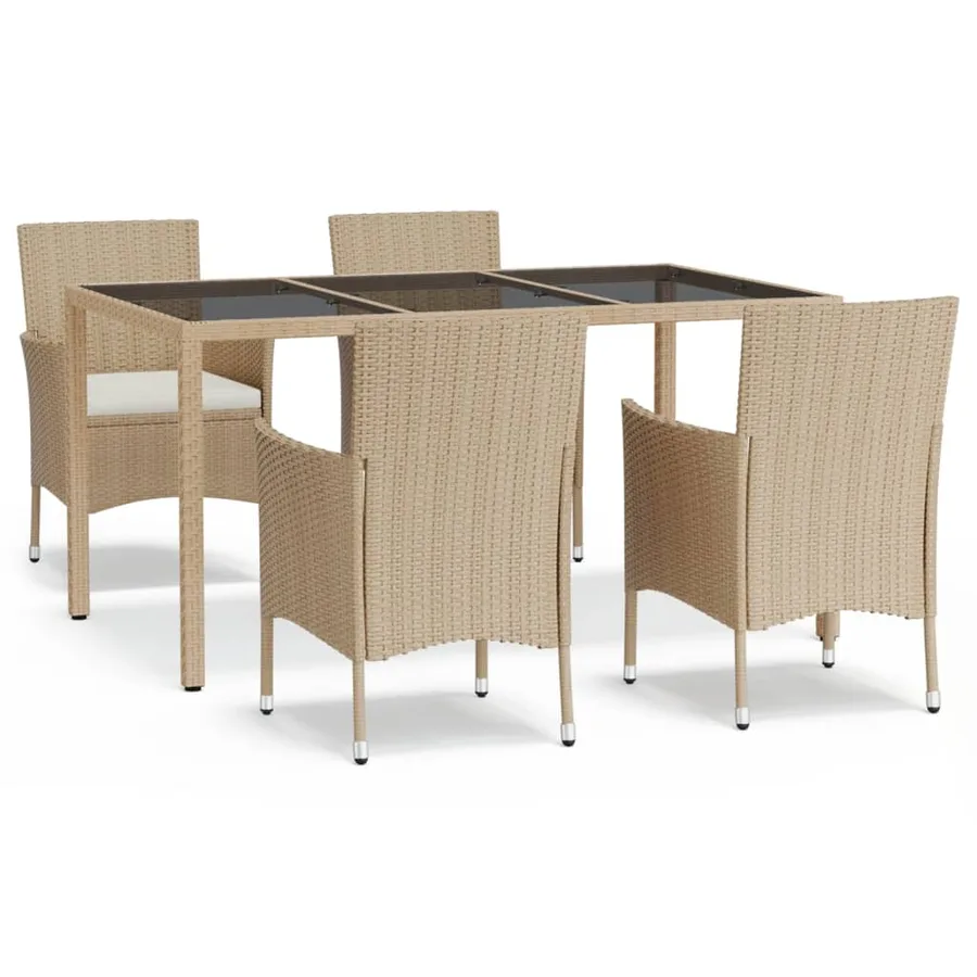 Ensemble à manger de jardin avec coussins 5pcs Beige poly rotin - 2