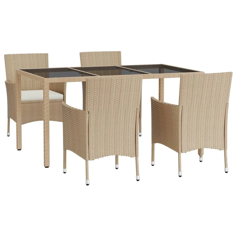 Ensemble à manger de jardin avec coussins 5pcs Beige poly rotin - 3