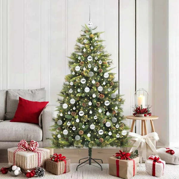 Sapin de Noël artificiel avec branches pliables et cônes 180 cm