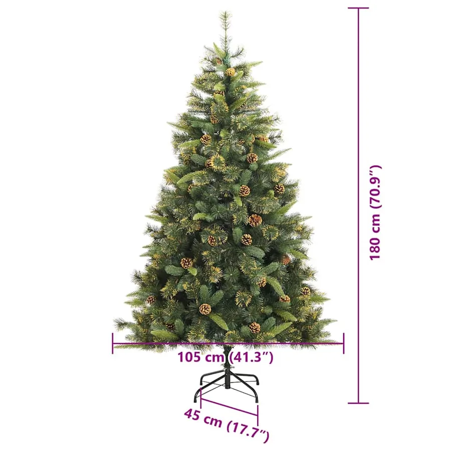 Sapin de Noël artificiel avec branches pliables et cônes 180 cm - 17