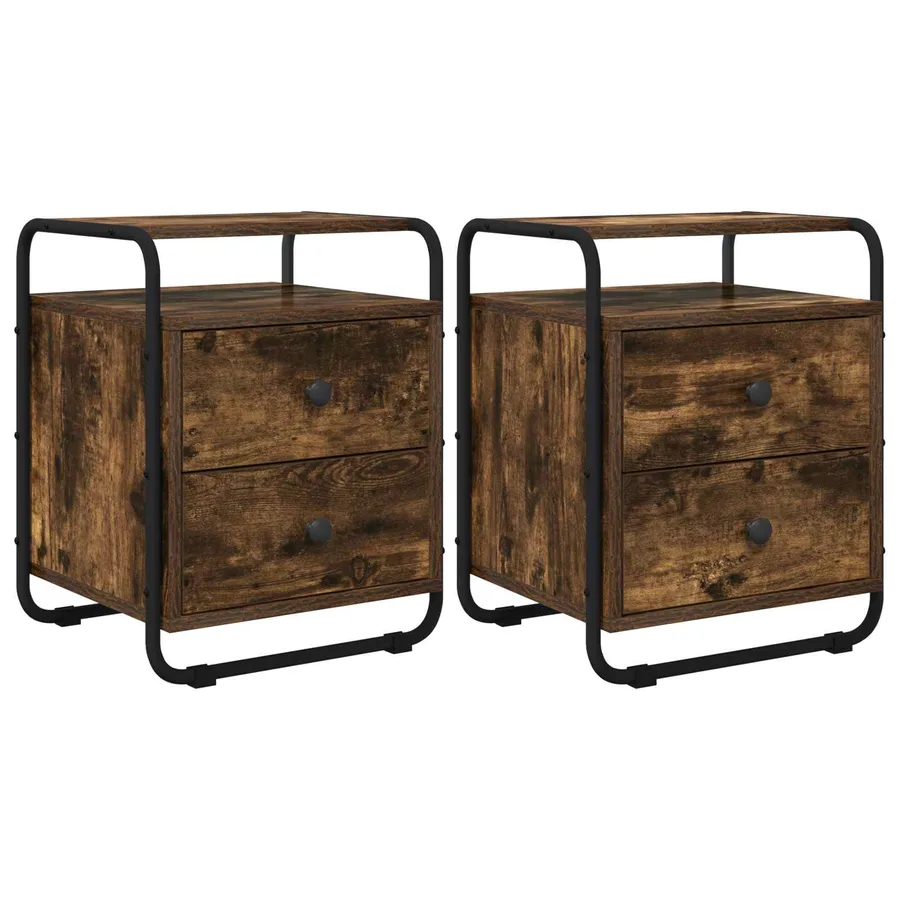 Table de chevet 2 pc Chêne fumé Bois d'ingénierie - 2