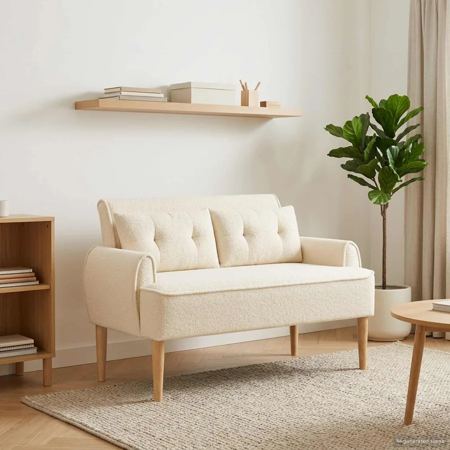 Canapé love seat avec capitonnage en boutons Crème Bouclé