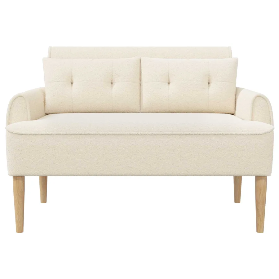Canapé love seat avec capitonnage en boutons Crème Bouclé - 3