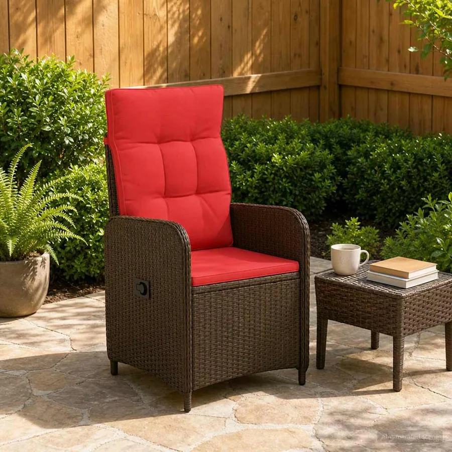 Chaise de jardin inclinable Gris et bleu marine polyrotin - 13